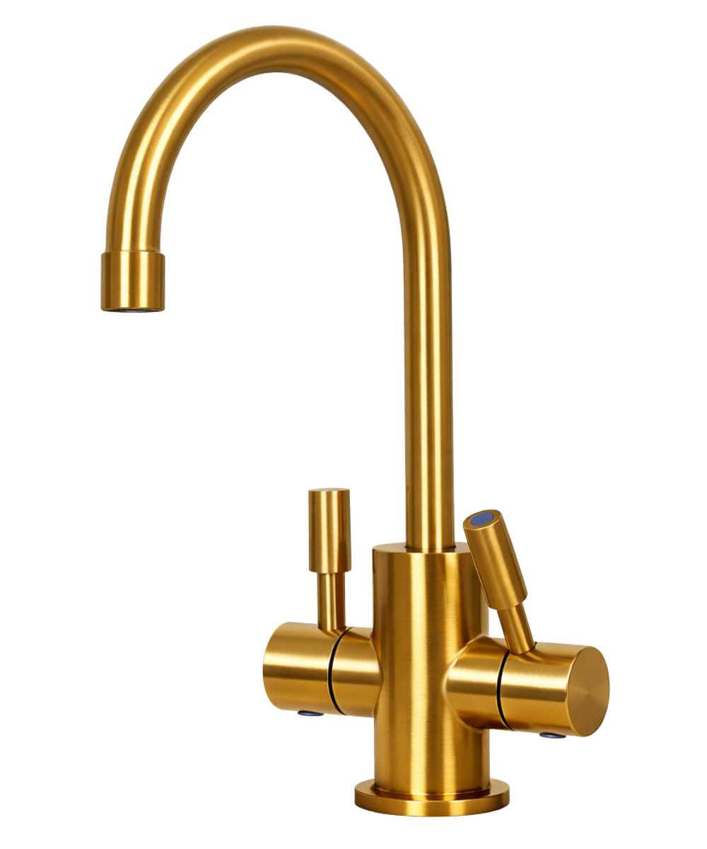 Lumina by SPIRIT under-sink hot and cold water tap – Brushed Gold – front view
