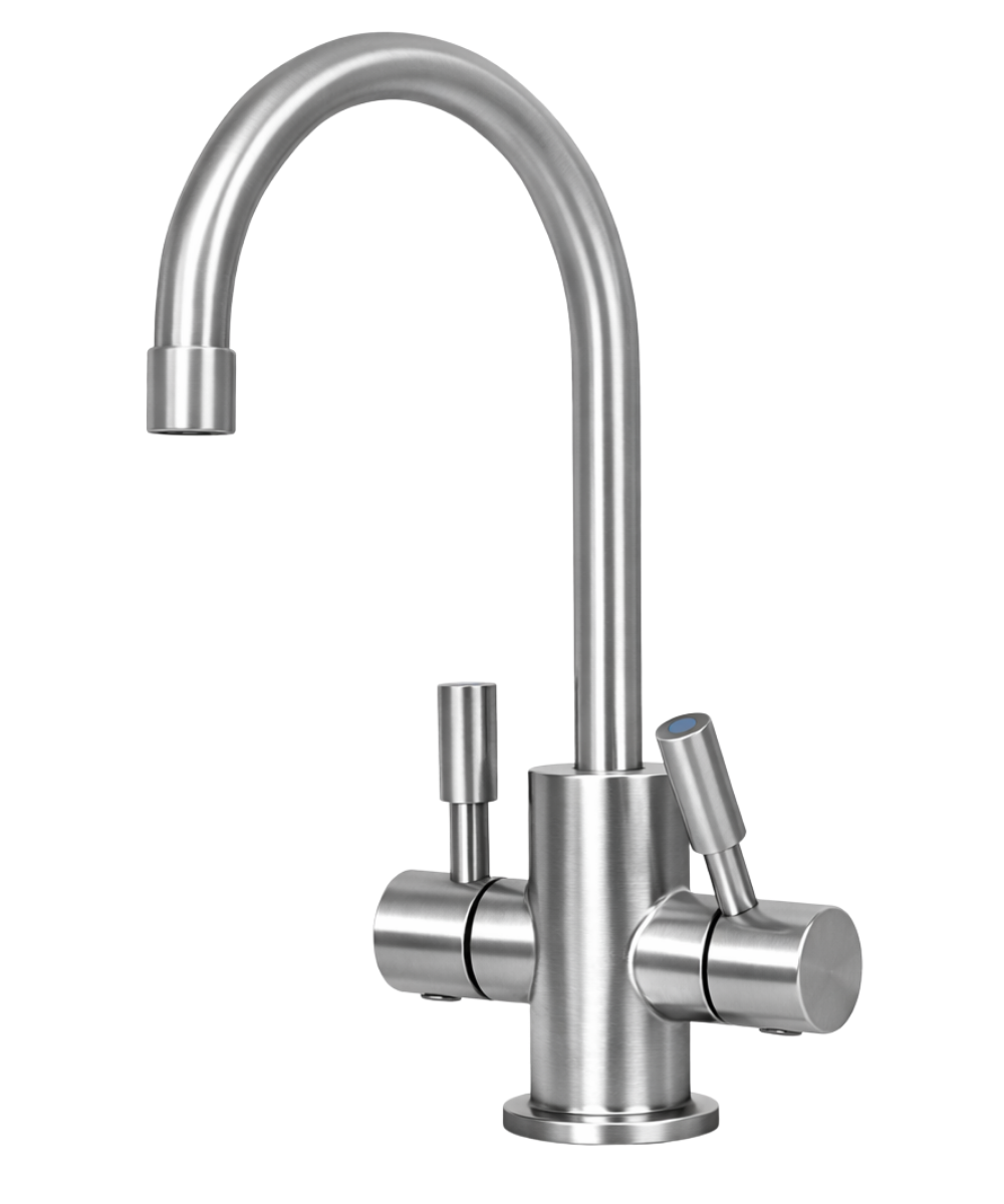 Lumina by SPIRIT under-sink hot and cold water tap – Stainless Steel / Silver – front view